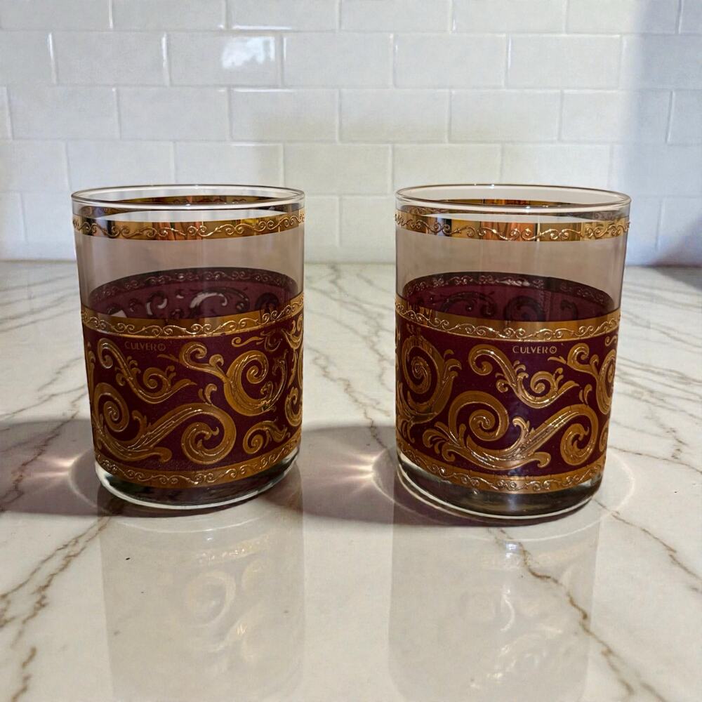 Two Culver Ltd. "Ebony Baroque" Rocks Glasses.